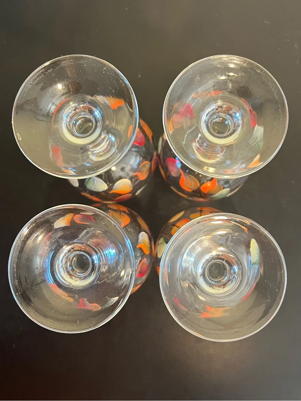 Vintage Hand Painted Autumn Leaves Wine Glasses Goblets Botanical Set of 4